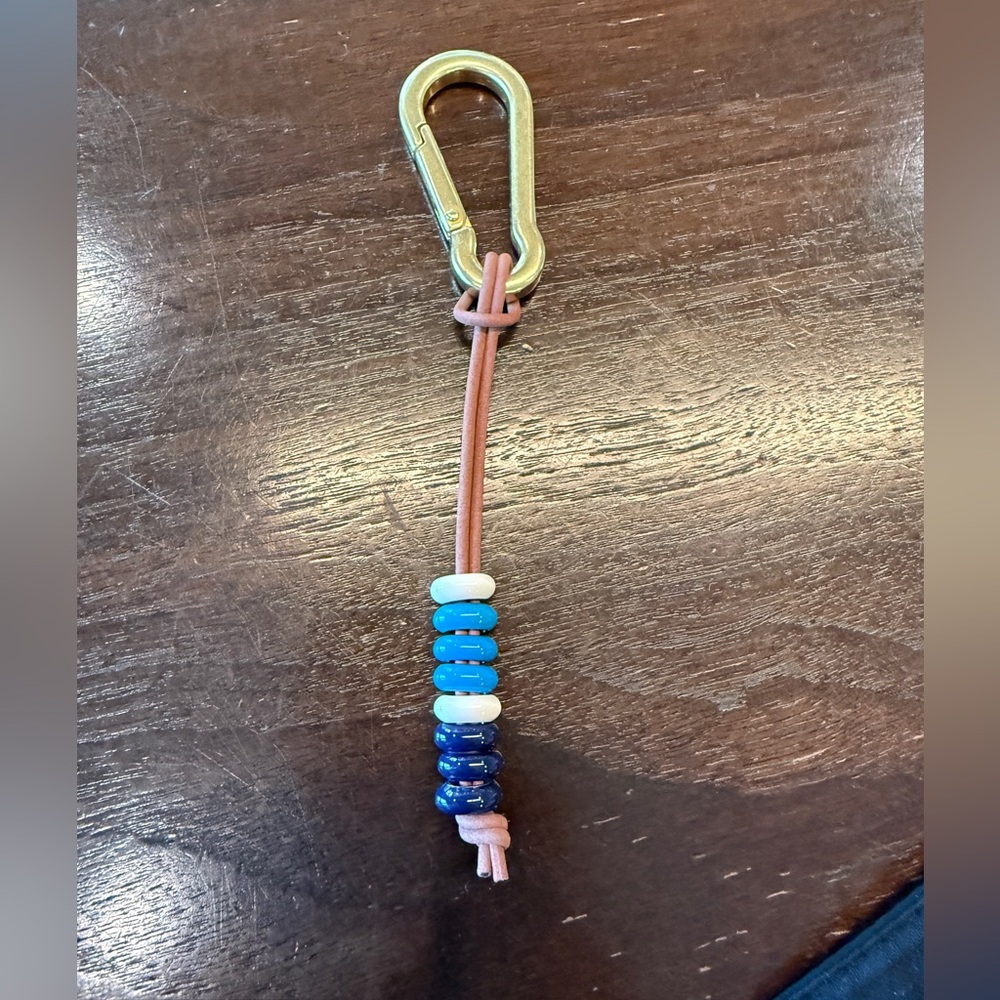 Adina Reyter  Beaded Keychain with Blue White Beads Sterling silver enamel